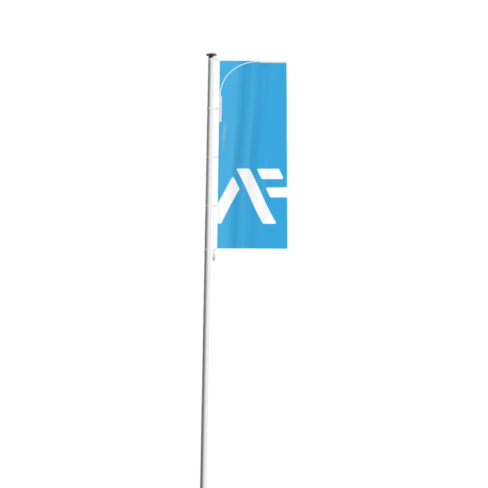 Flügelspanner-Fahne Logo blau