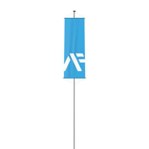 Bannerfahne (mit zwei Stangen) Logo blau