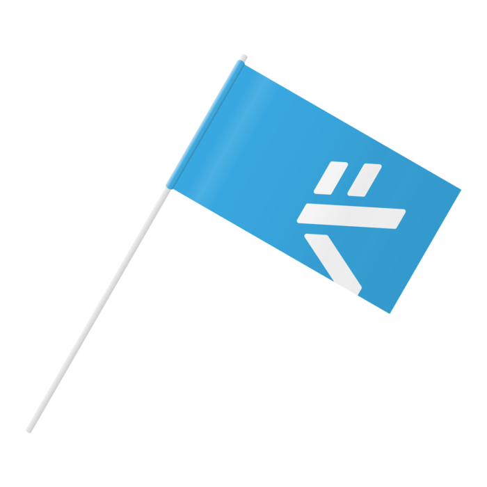 Papier Schwenkfahne Logo blau