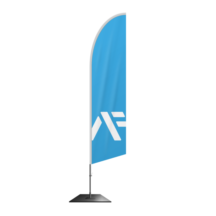 Beach Flag Segelform schräg Logo blau