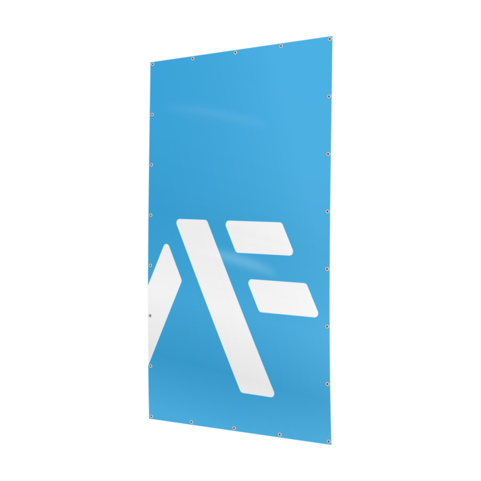 Stoff-Banner Hochformat Logo blau
